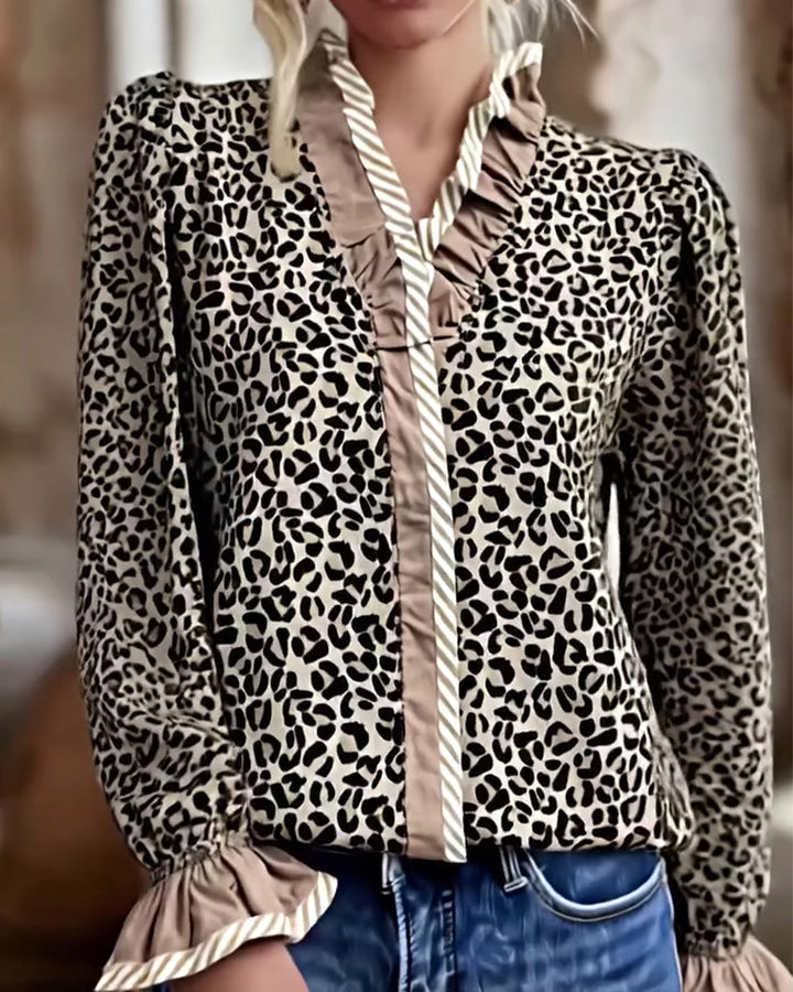 Leopard Print Long Sleeve Blouse for Casual Wear