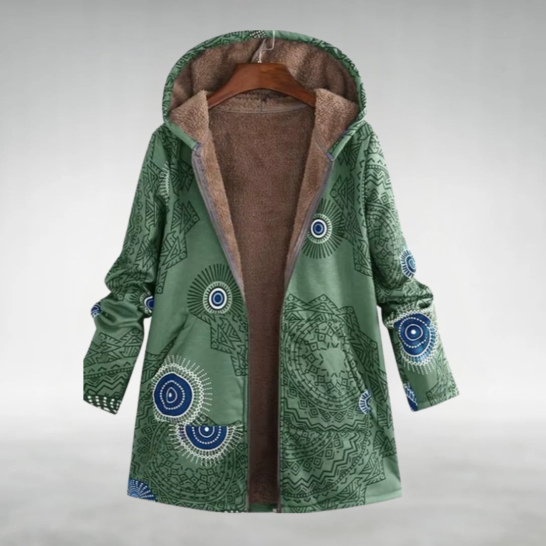 אמילי – מעיל חורף עם קפוצ'ון והדפס פרחוני