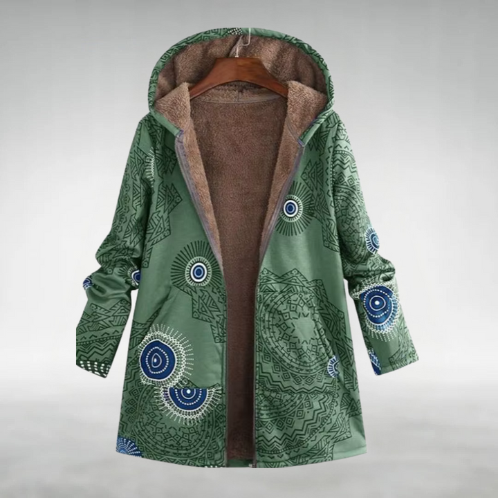 אמילי – מעיל חורף עם קפוצ'ון והדפס פרחוני