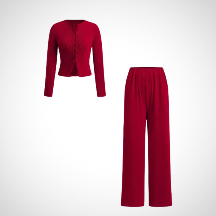 COLY™ - Cozy Button-Up Long Sleeve Top and Pants Ensemble