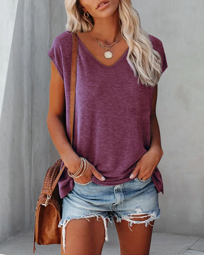 V-Neck Flutter Sleeve Solid Color Tank Top