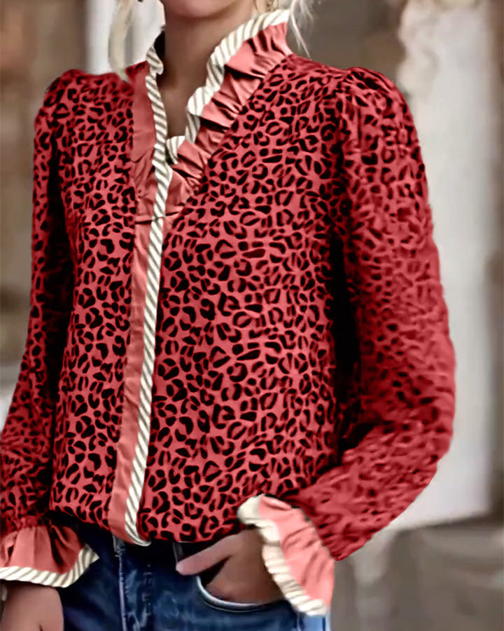 Leopard Print Long Sleeve Blouse for Casual Wear