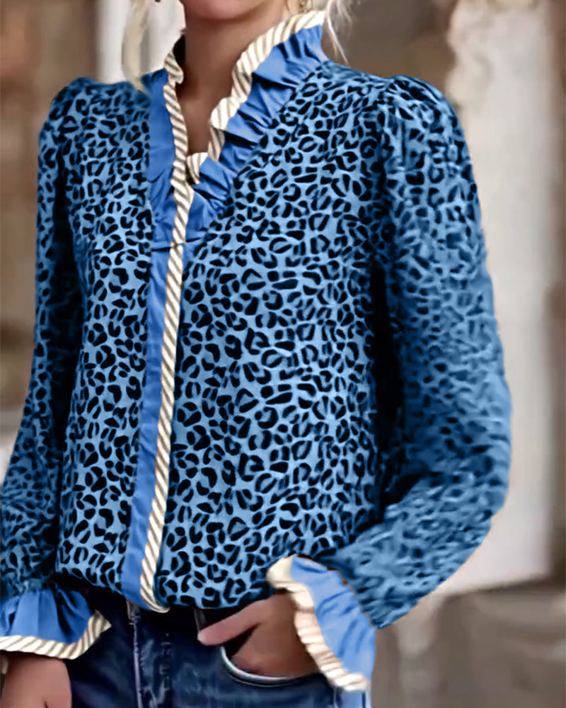Leopard Print Long Sleeve Blouse for Casual Wear