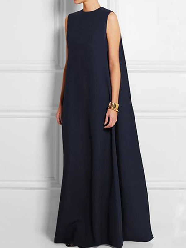 Relaxed Fit Solid Color Sleeveless V-Back Maxi Dress