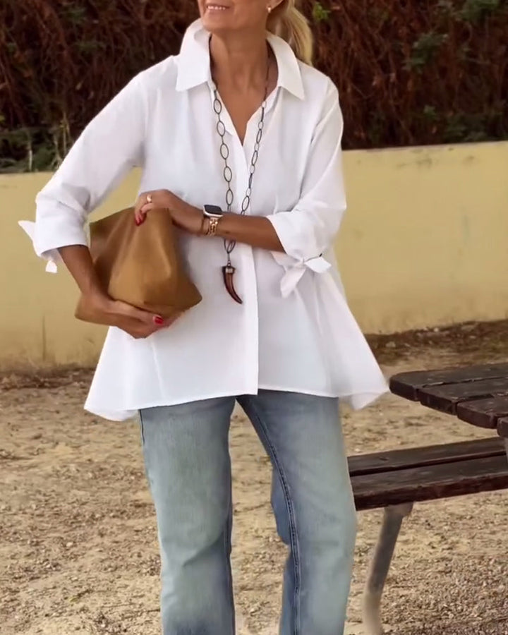 חולצה ארוכת שרוולים קז'ואלית עם צווארון בלייזר