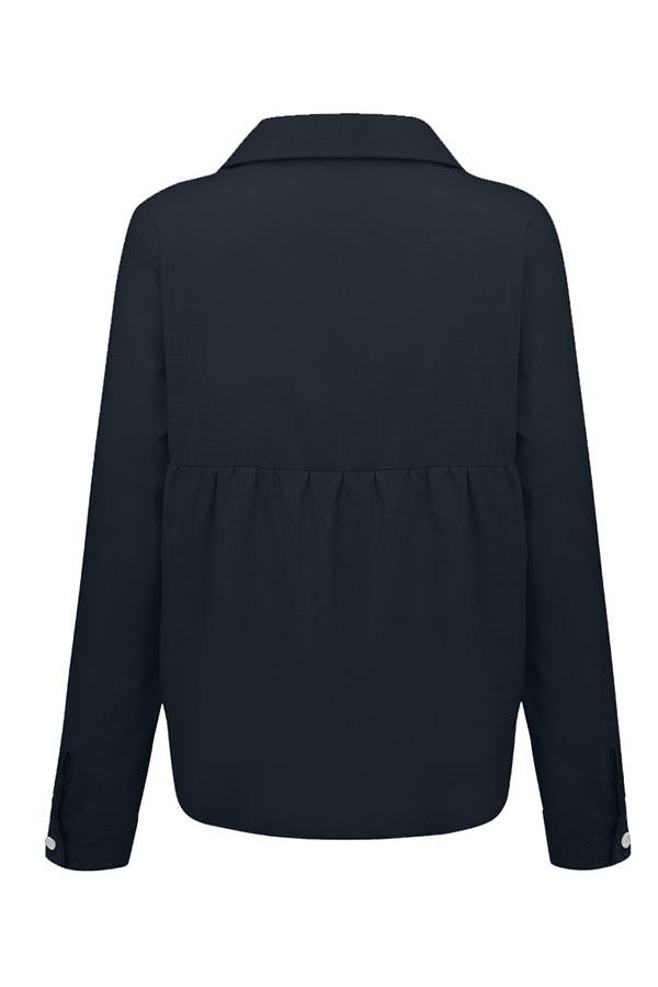 Relaxed Solid Button-Up Collar Blouse