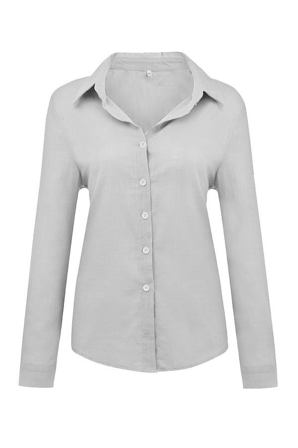 Relaxed Solid Button-Up Collar Blouse
