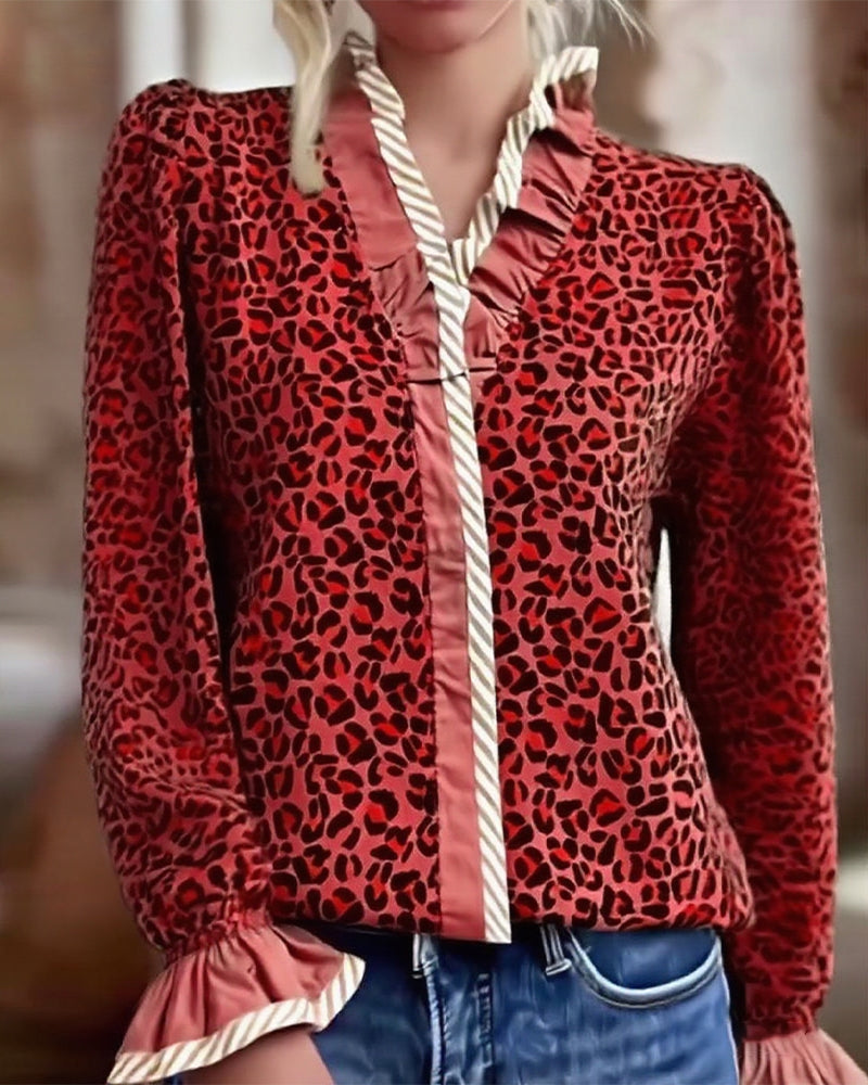 Leopard Print Long Sleeve Blouse for Casual Wear