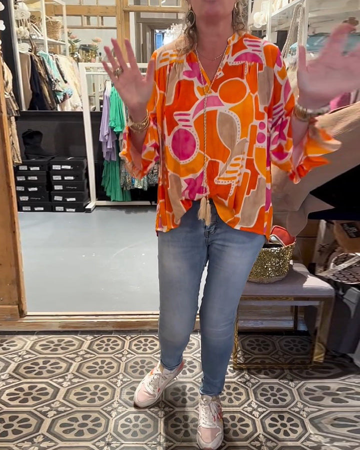 Vibrant Blouse with Drop Shoulder Design