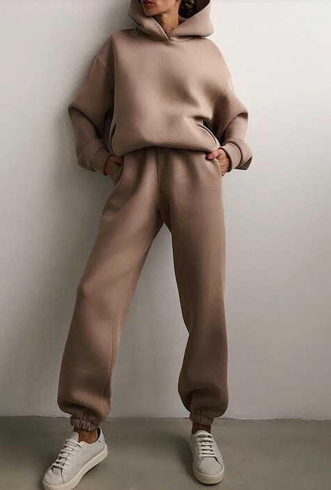 Trendy Solid Color Hooded Two-Piece Set