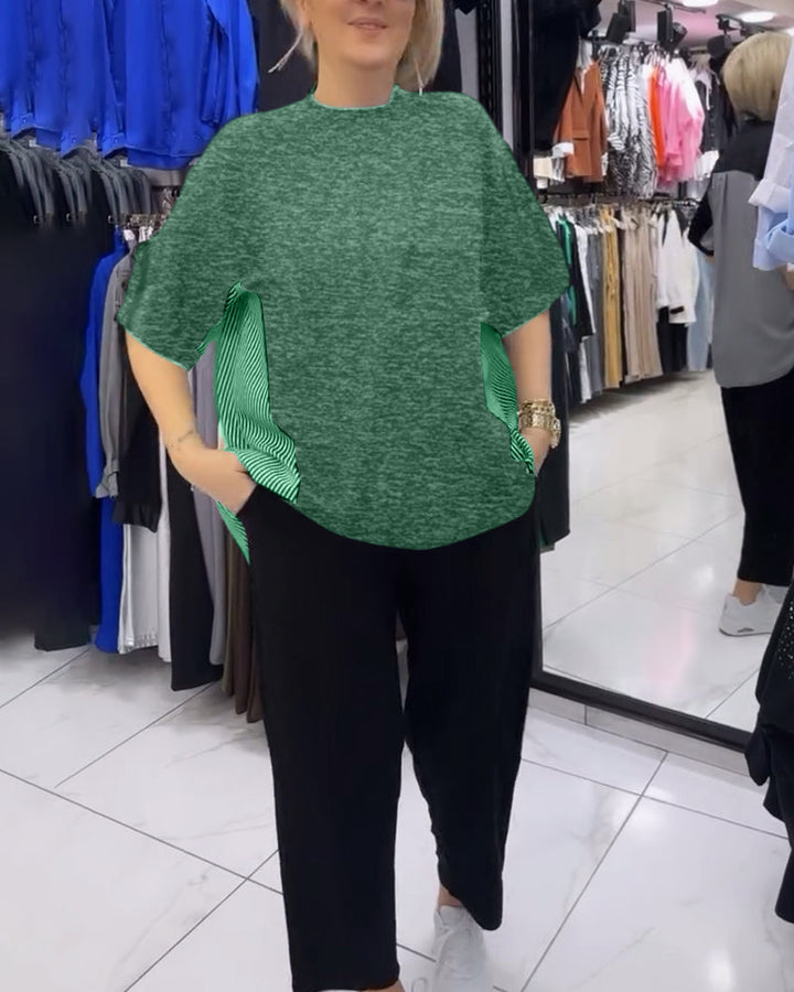 חולצה עם פסים דקים בגזרה נינוחה וטלאים