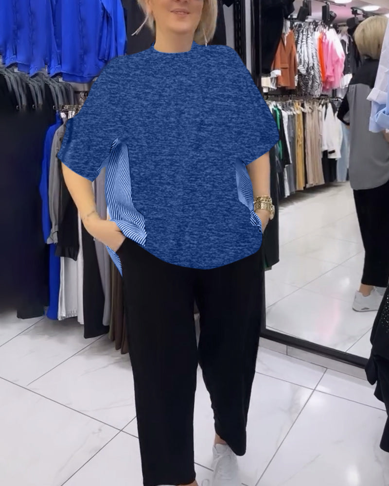 חולצה עם פסים דקים בגזרה נינוחה וטלאים