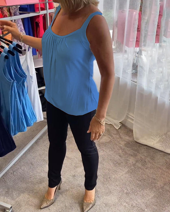 Pleated Sleeveless Casual Top