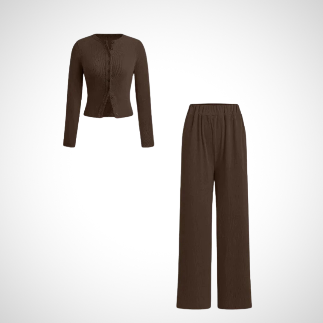 COLY™ - Cozy Button-Up Long Sleeve Top and Pants Ensemble