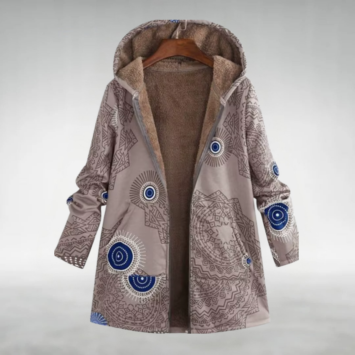 אמילי – מעיל חורף עם קפוצ'ון והדפס פרחוני