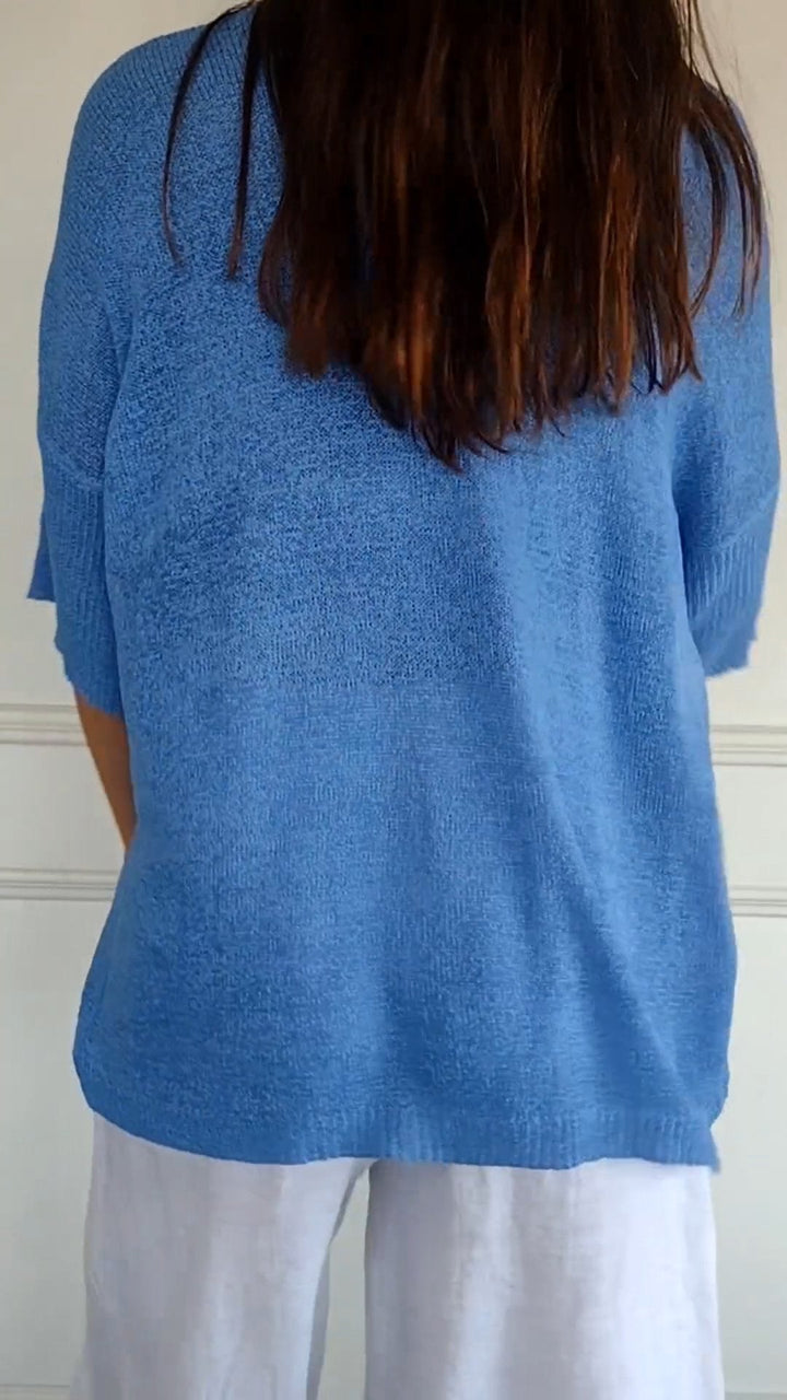 V-Neck Solid Color Knit Top