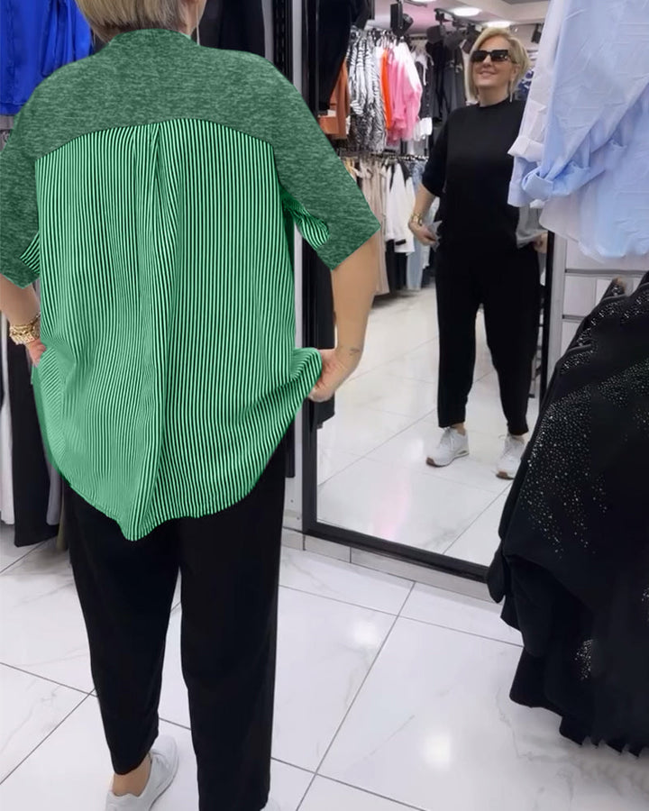 חולצה עם פסים דקים בגזרה נינוחה וטלאים