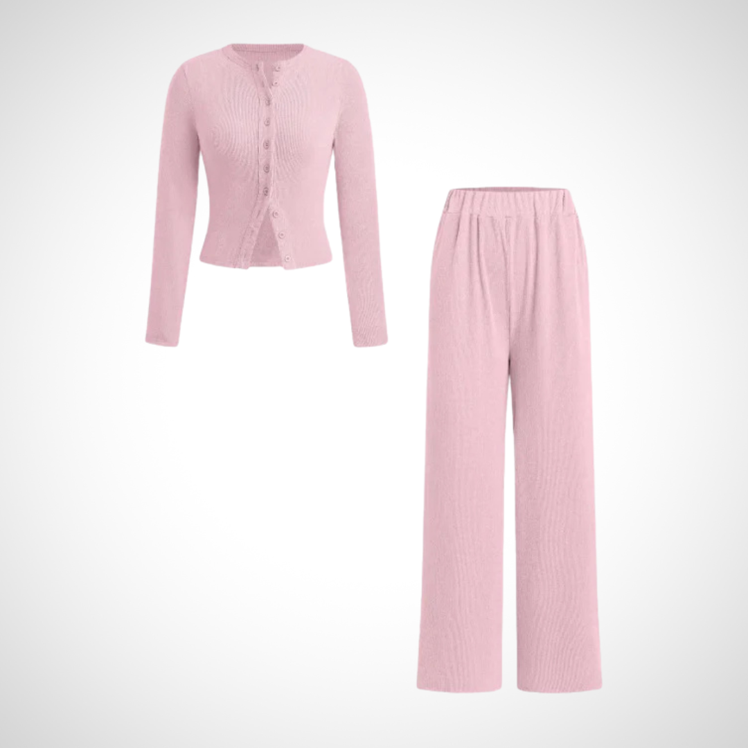 COLY™ - Cozy Button-Up Long Sleeve Top and Pants Ensemble
