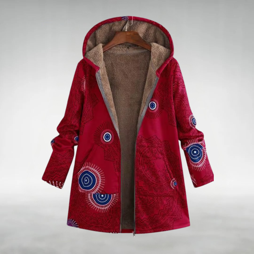 אמילי – מעיל חורף עם קפוצ'ון והדפס פרחוני