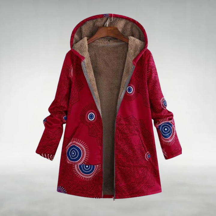 אמילי – מעיל חורף עם קפוצ'ון והדפס פרחוני