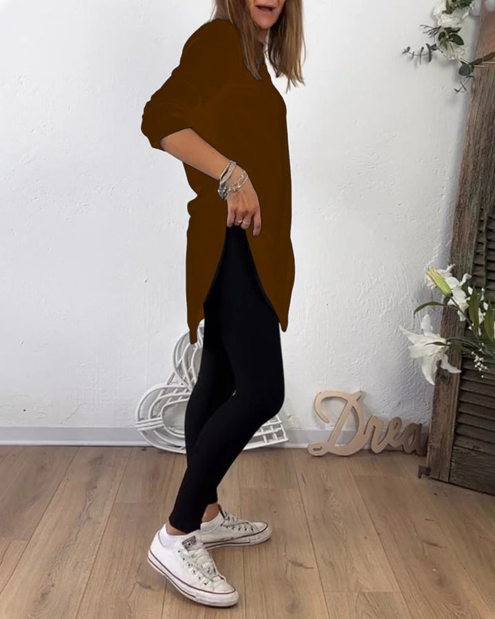 טופ באורך בינוני עם צווארון עגול