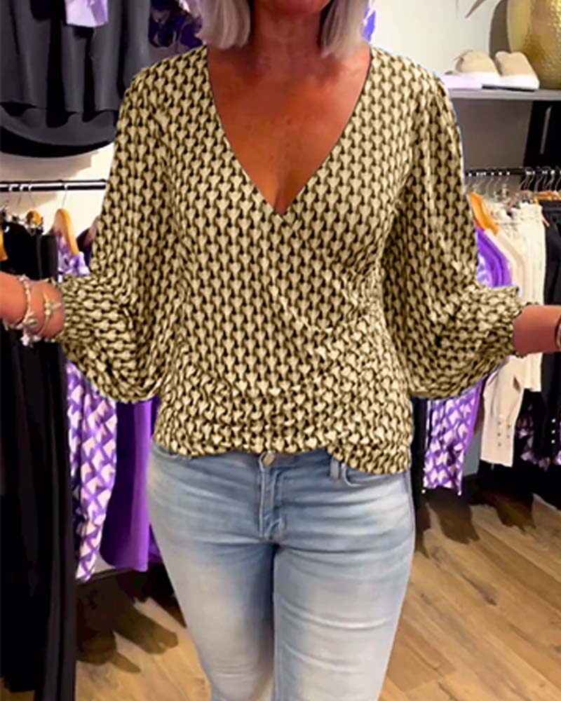 Deep V-Neck Long Sleeve Top