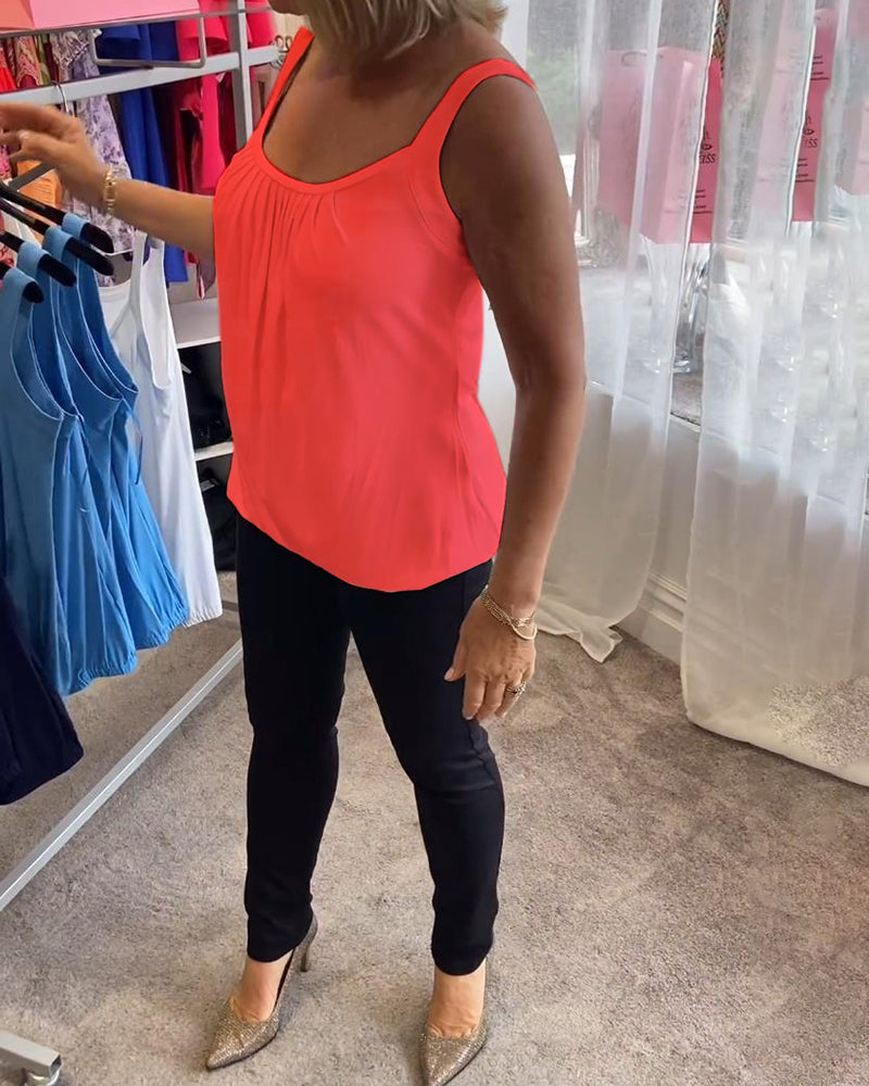 Pleated Sleeveless Casual Top
