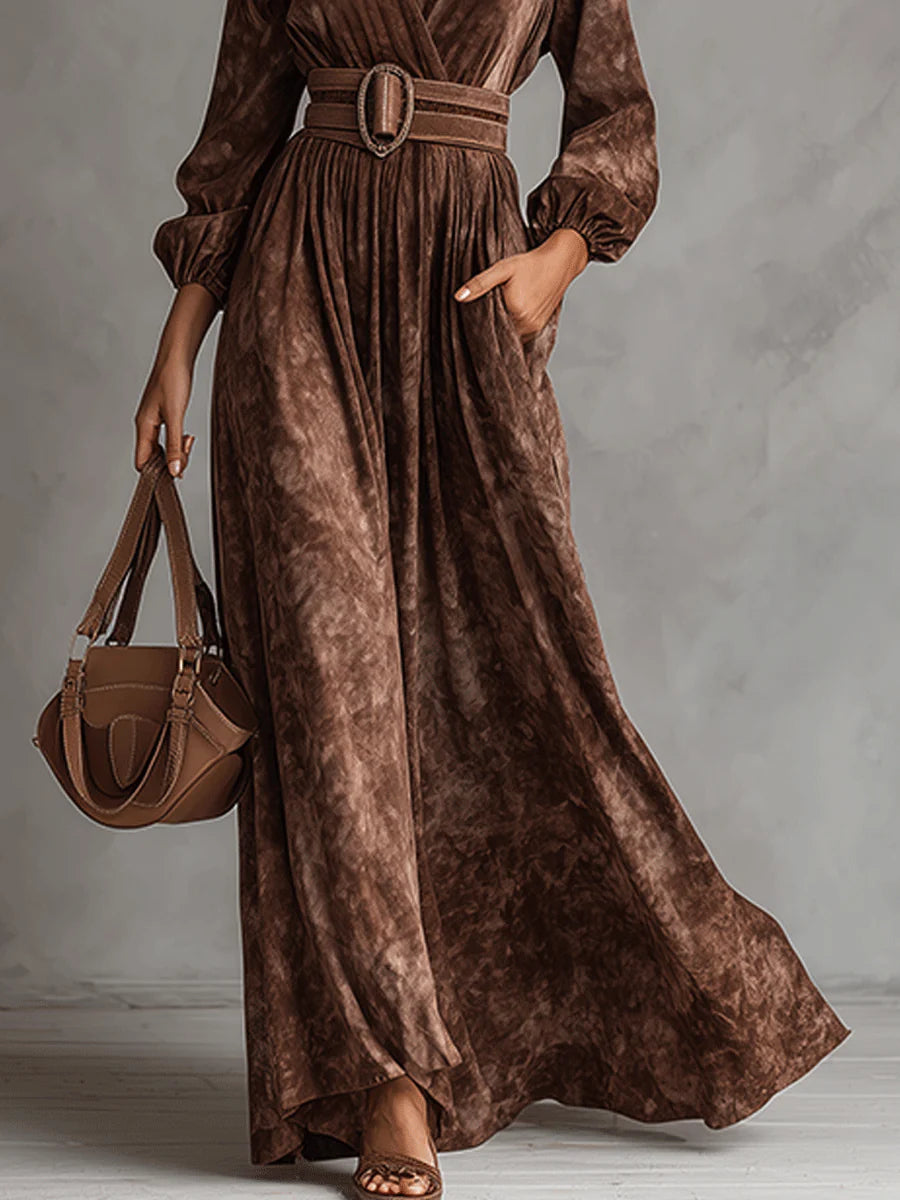 Chocolate Velvet V-Neck Maxi Dress