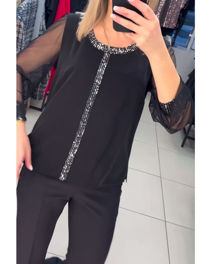 חולצה ארוכת שרוולים עם עיטור נצנצים