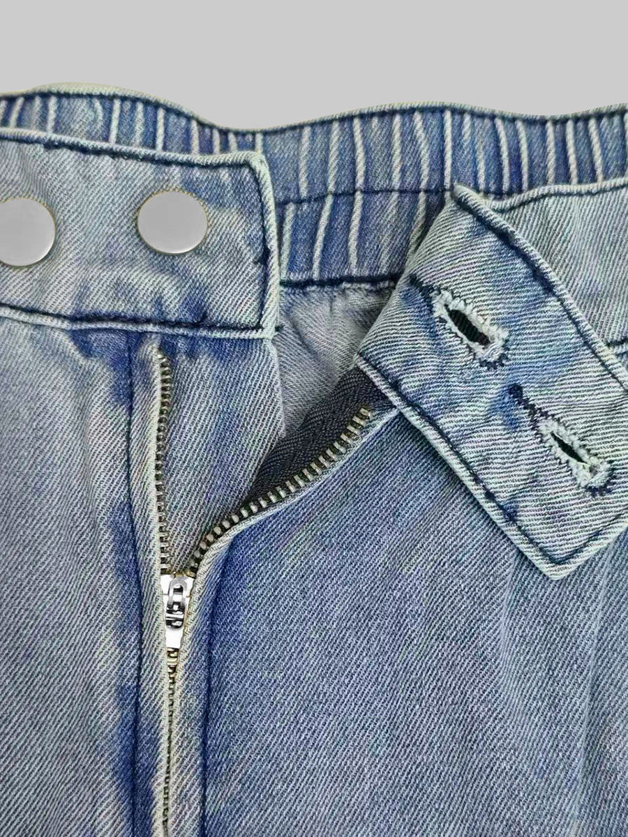 Relaxed Fit Solid Color Zippered Jean Knickerbockers