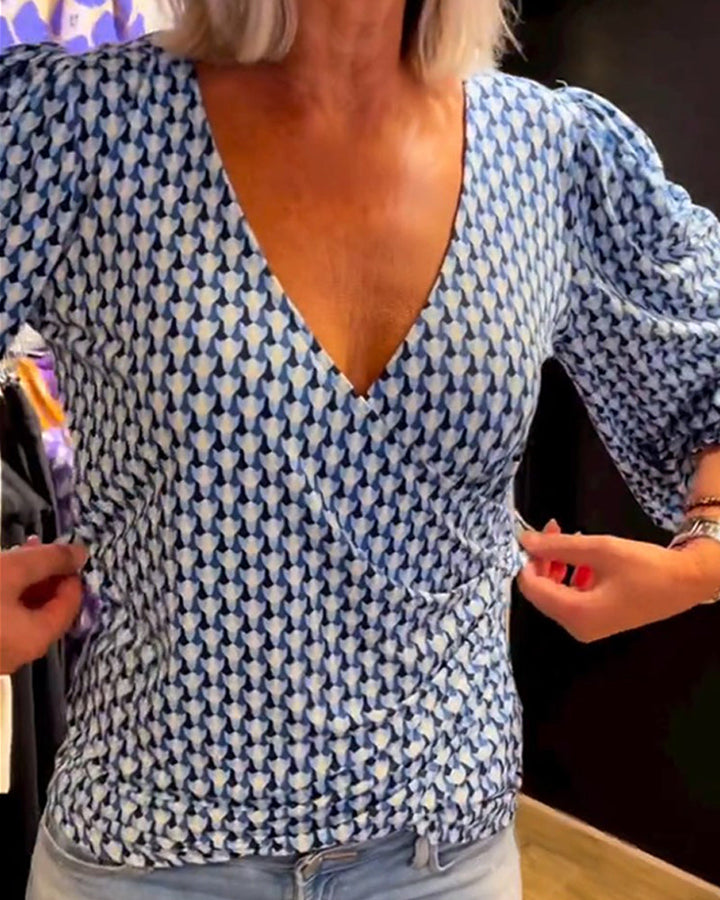 Deep V-Neck Long Sleeve Top