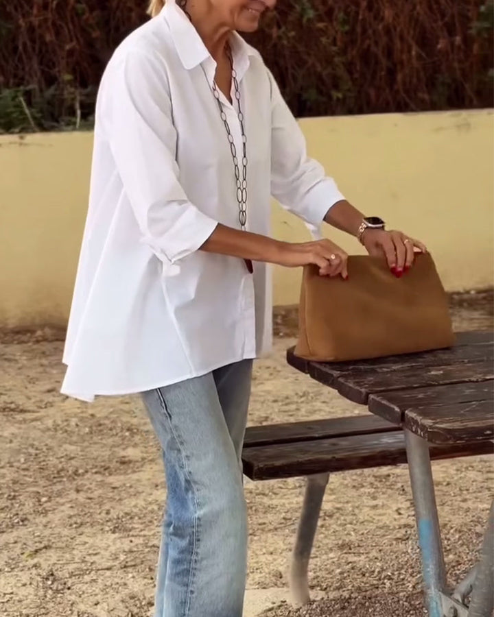 חולצה ארוכת שרוולים קז'ואלית עם צווארון בלייזר