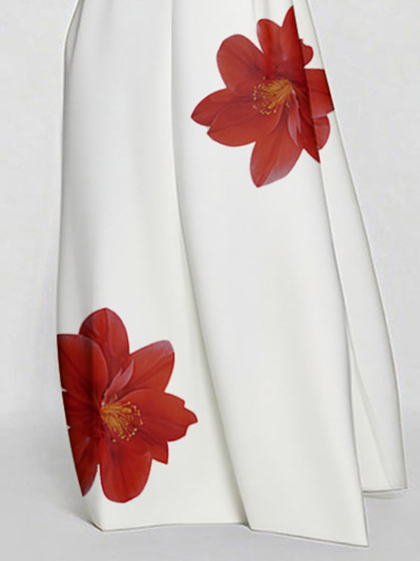 Floral Print A-Line Sleeveless Maxi Dress with Asymmetric Split Joint and Round Neck