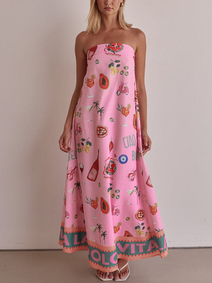Vacation Print Dress with Pink Tube Top