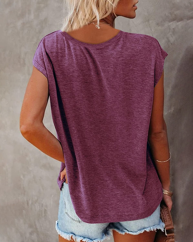 V-Neck Flutter Sleeve Solid Color Tank Top