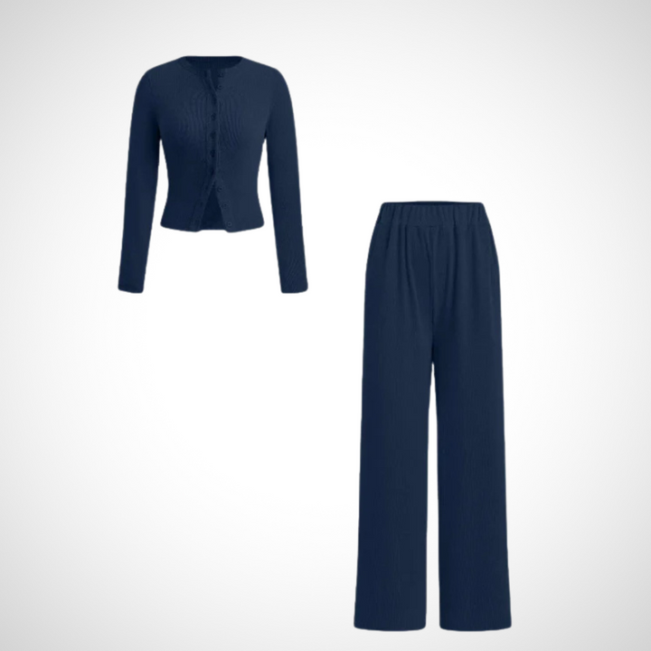 COLY™ - Cozy Button-Up Long Sleeve Top and Pants Ensemble