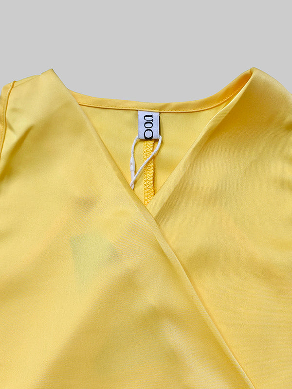 V-Neck Maxi Dress with Tied Waist and High-Low Ruffle Trim in Solid Colors