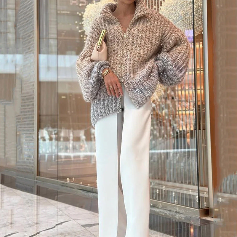 V-Neck Sequined Sweater for Casual Wear