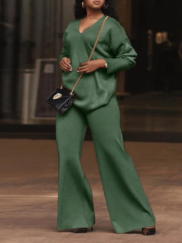 V-Neck Pullover with Long Sleeves in Solid Colors