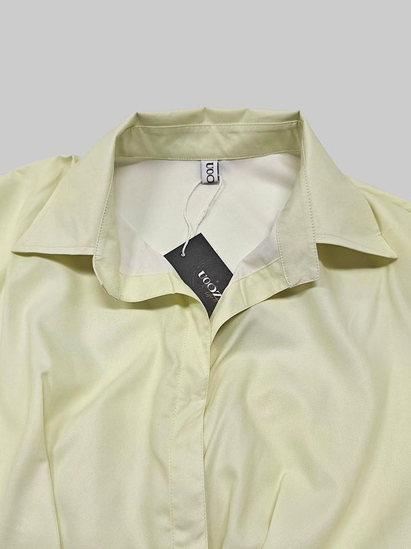 Floral Print Midi Shirt Dress with Long Sleeves, Pleated Design, Tied Waist, and Split-Joint Detail