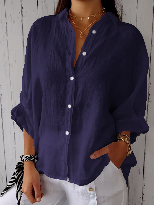 Solid Color Casual Shirt in Cotton and Linen Blend