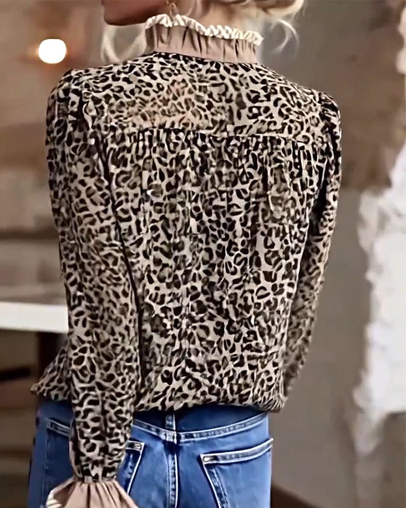 Leopard Print Long Sleeve Blouse for Casual Wear