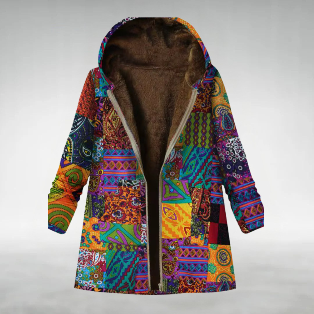 אמילי – מעיל חורף עם קפוצ'ון והדפס פרחוני