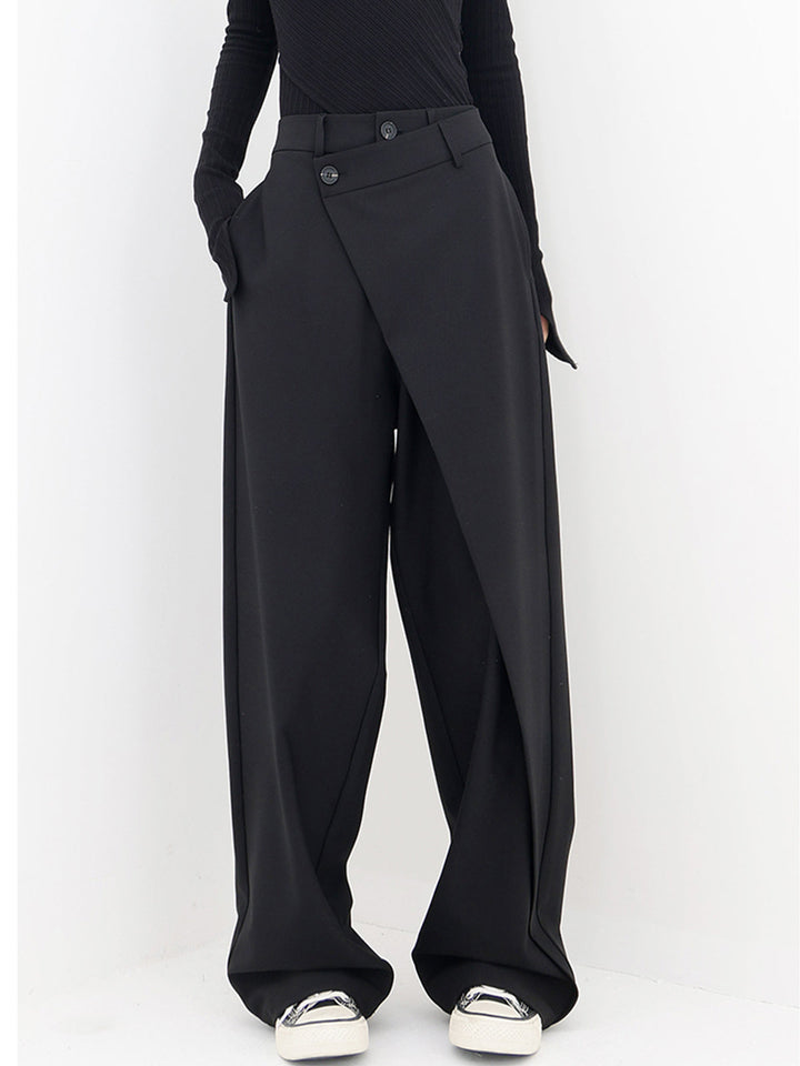 Asymmetrical Layered Button Detail Wide-Leg Baggy Pants