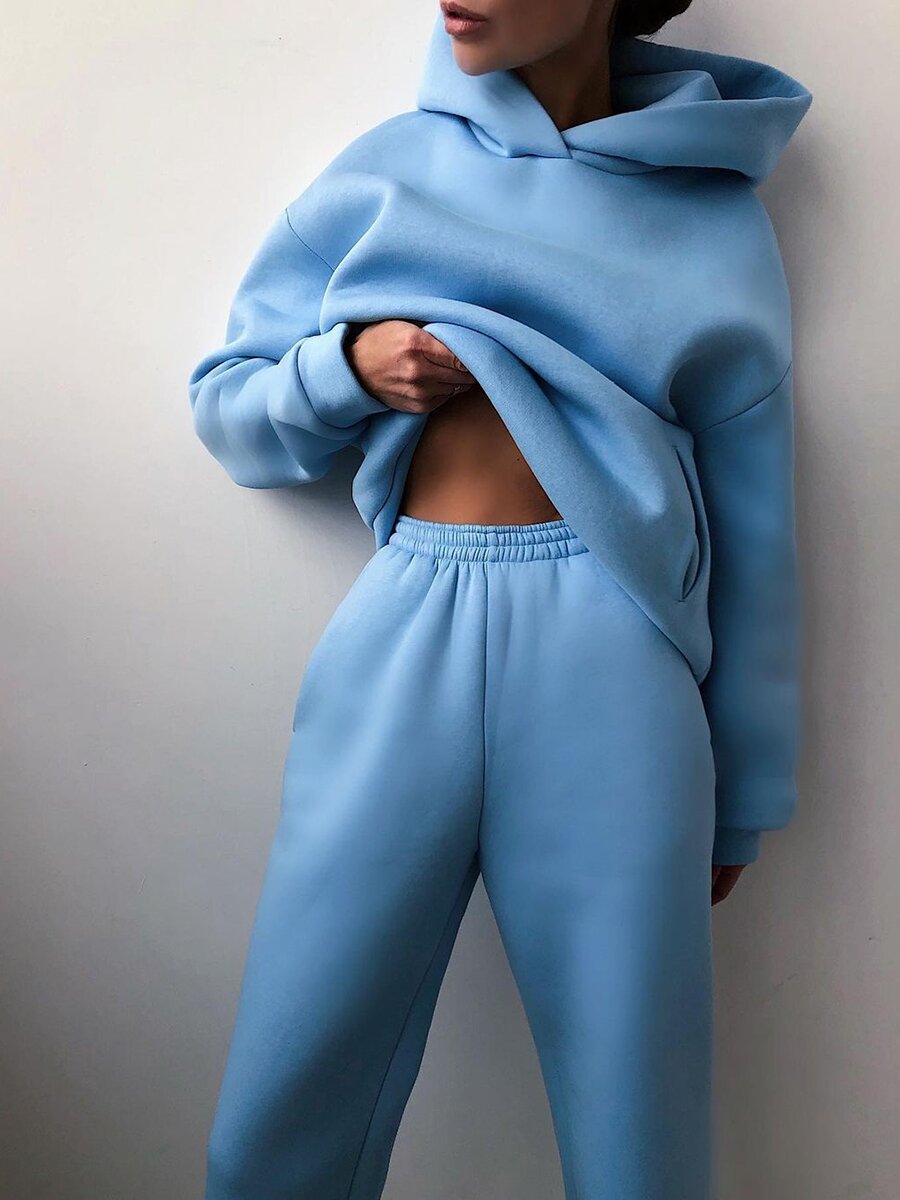 Trendy Solid Color Hooded Two-Piece Set