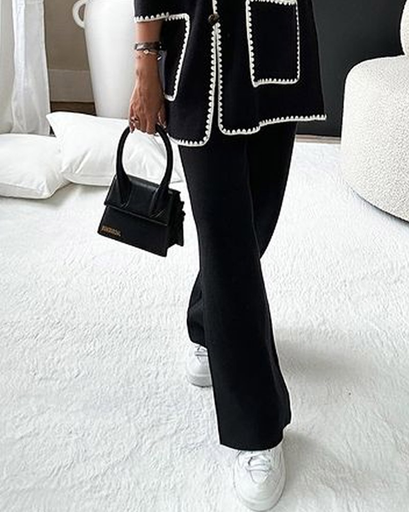 Two-Piece Set: Casual Pants with Edge-Decorated Jacket