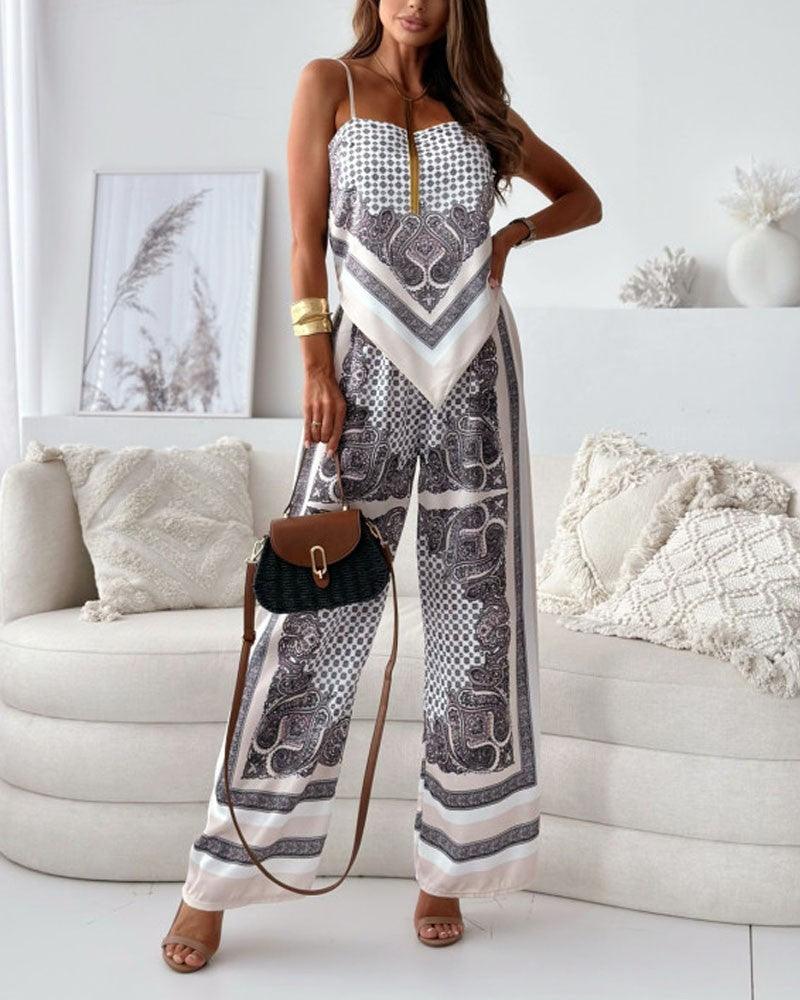 Chic Printed Lace-Up Vest and Pants Two-Piece Ensemble