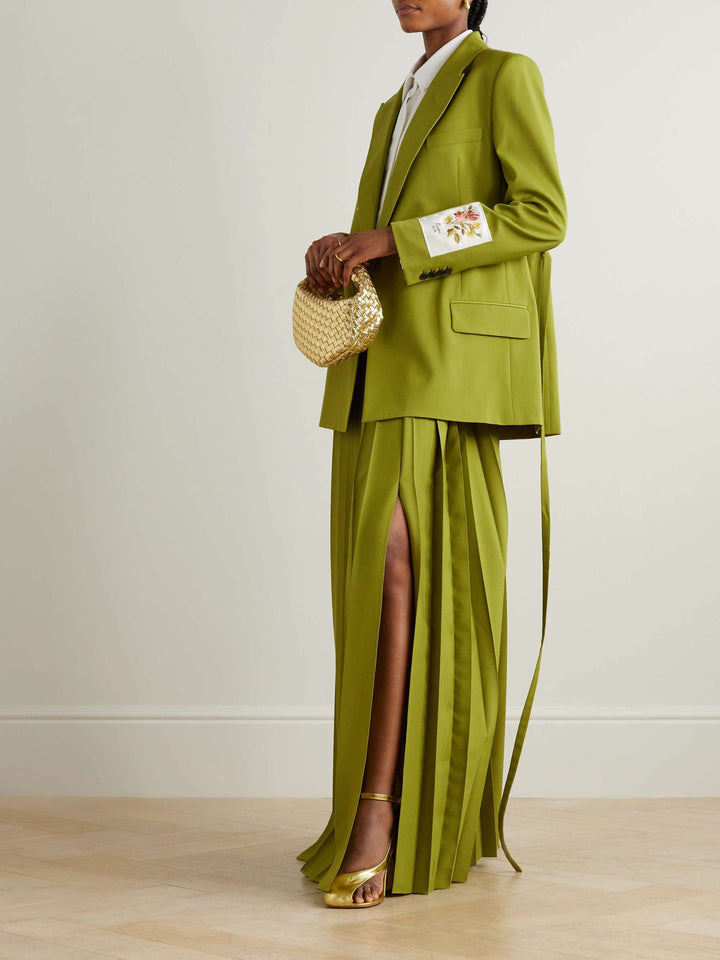 Solid Color High-Waisted Loose Pleated Skirt with Side Split