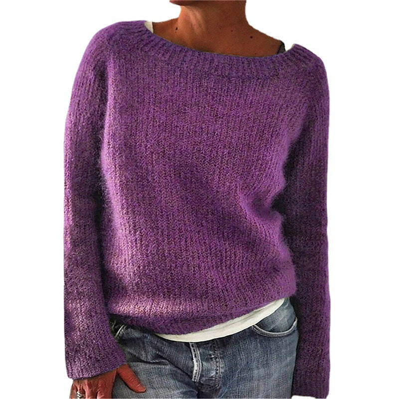 Soft Solid Color Casual Crew Neck Sweater
