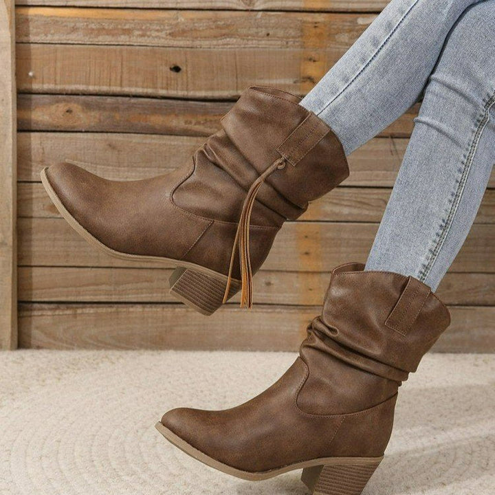 Retro Western Cowboy Ankle Boots with Tassels